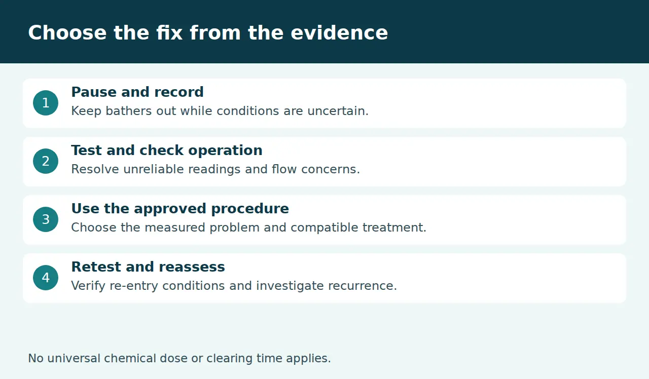 Evidence-led cloudy hot tub water correction sequence