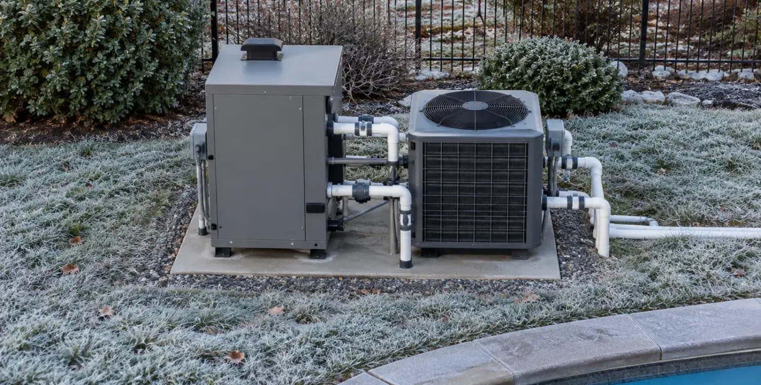 Gas pool heater and heat pump shut down on the equipment pad for winter